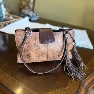 Patricia Nash Tan Floral Embossed Shoulder Bag